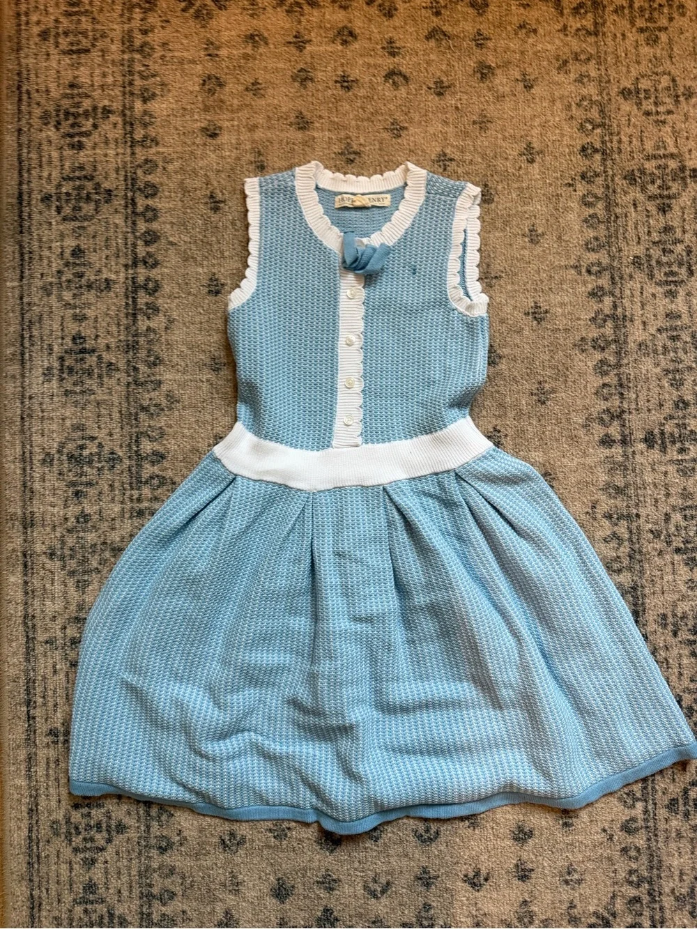 Hope & Henry | Blue Knit Bow-Accent Girls Dress